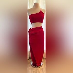 Women’s Red Midi Tank Top and Skirt Set Small